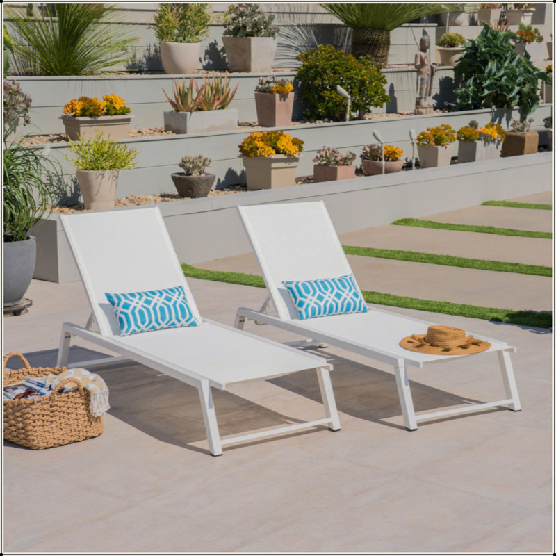 Outdoor Comfortable And Stylish Mesh-Backed Chaise Lounge For Relaxation, 2Pcs, 2, White