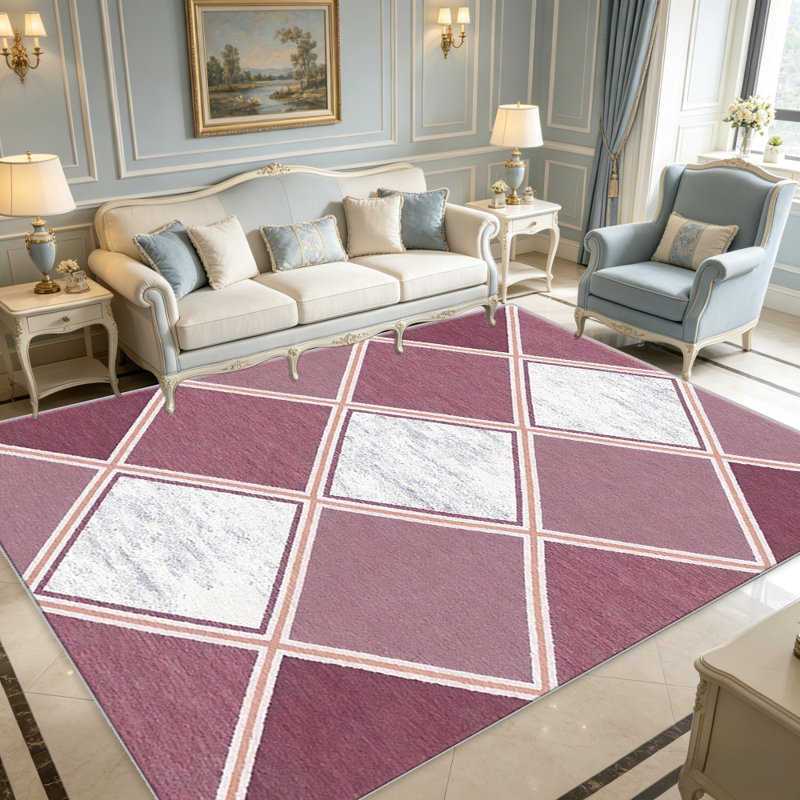 Mauve Argyle carpet-easy to clean, machine-washable, soft and comfortable; suitable for door mats, kitchens, living rooms, bedrooms, corridors, and laundry areas. Easy to clean, durable carpet for home decoration.
