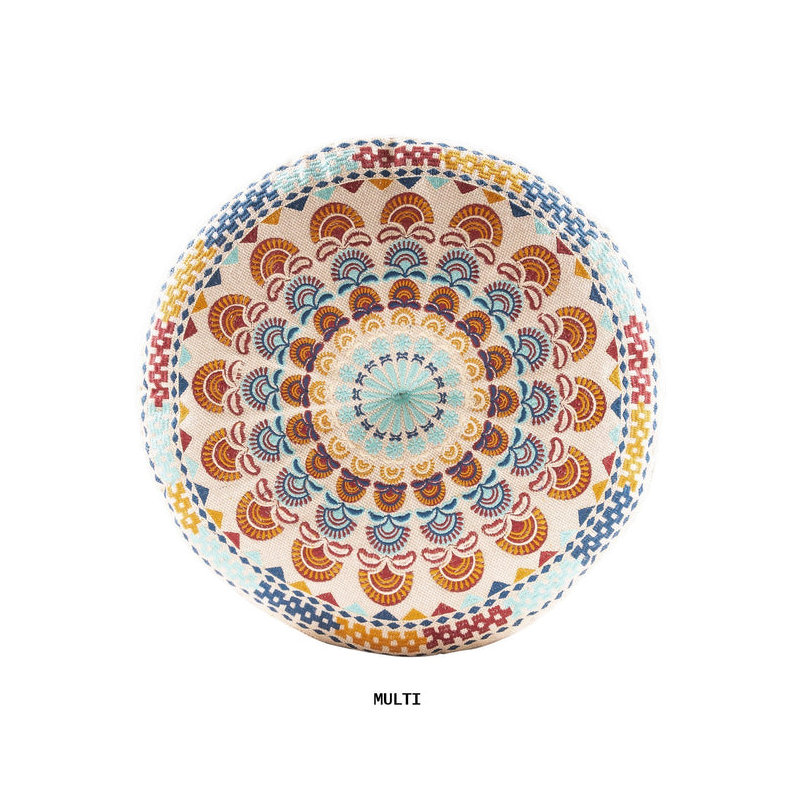 Coussin brodé rond en coton, Orange abstrait, H 18 po x l 18 po