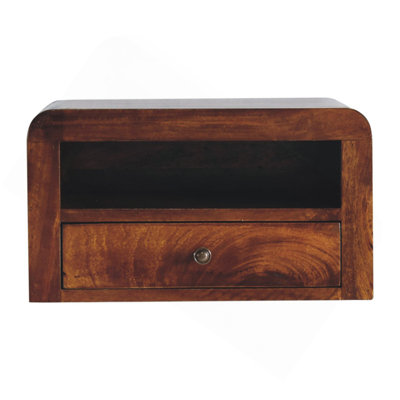 Chunky Chestnut Floating Bedside, 1-Drawer, 1 Open Slot, Brown