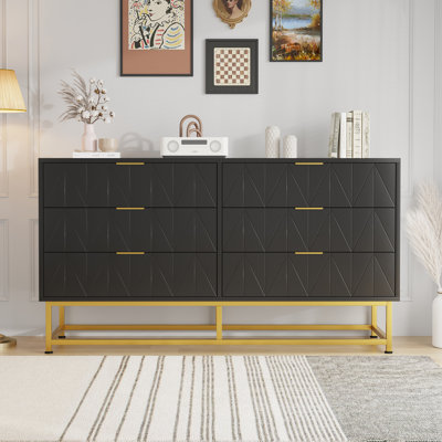 6 Drawer Dresser for Bedroom White Dresser with Metal Legs Large Dresser Storage Chest Cabinet Organizer Wood Chest of Drawers for Living Room,Hallway
