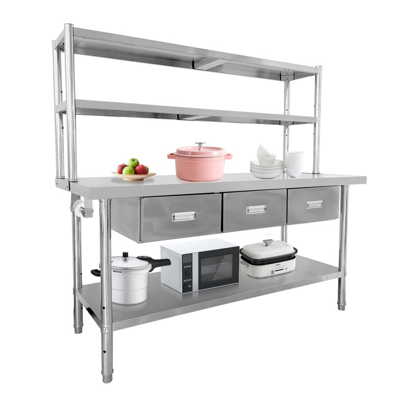 Table de travail 71 po x 24 po NSF en acier inoxydable avec tiroirs et porte-serviettes en papier, table de préparation commerciale 840LBS avec tablette inférieure et pieds réglables pour la cuisine, le garage et l'entrepôt