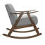 Chaise berçante en bois de noyer foncé avec coussins en tissu gris et revêtement texturé de fabrication unie-842542240