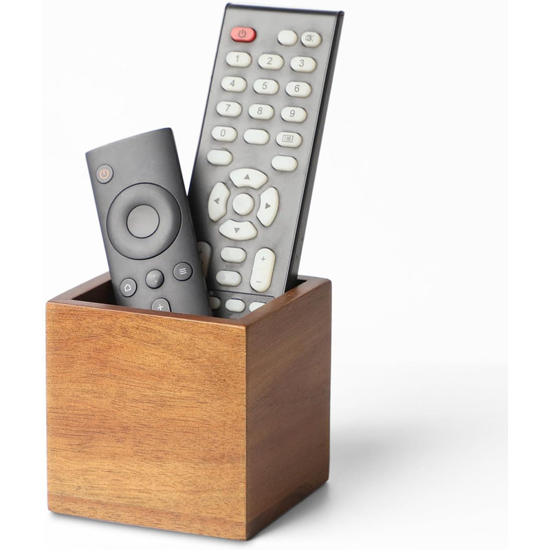 Porte-télécommandes en bois d'acacia de style ferme, organisateur de télécommandes de bureau vintage (brun - pour 2 ou 3 télécommandes)