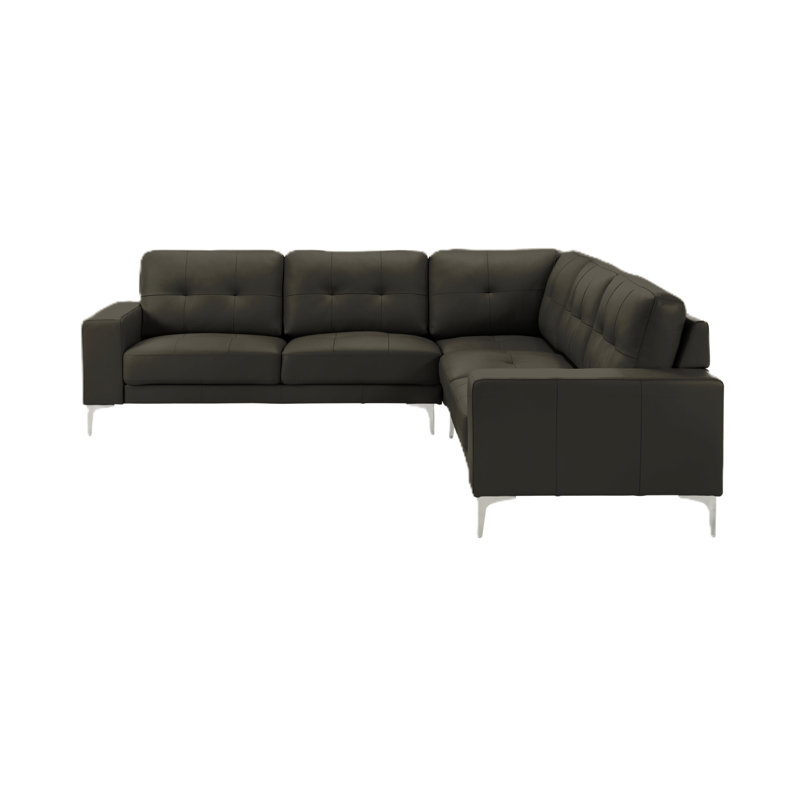 Norborne 102 In. Modern Leather Sectional Sofa In Cola With Tufted Back And Track Arms, Cola Top Grain Leather