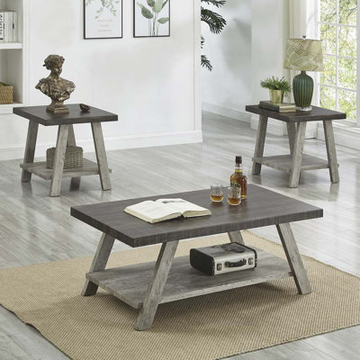 Ensemble de tables basses avec plateau en bois et 4 pieds