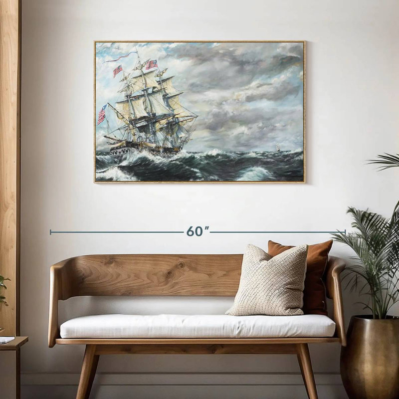 Tête de frégate USS Constitution pour frégate, Cadre flottant en bois naturel, 43 po x 29 po
