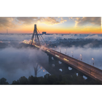 Moscow Bridge In Fog, Kiev, Ukraine - Wrapped Canvas Print