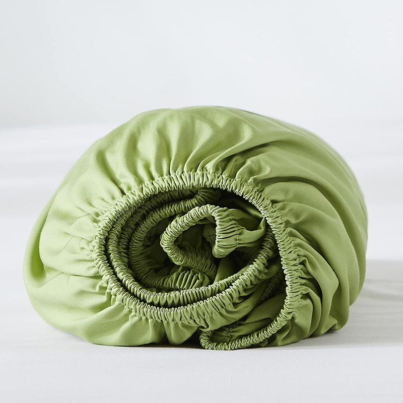 100% Rayon From Bamboo Cooling Fitted Bottom Sheet Only 1 Piece, Light Green, Queen Fitted Sheet