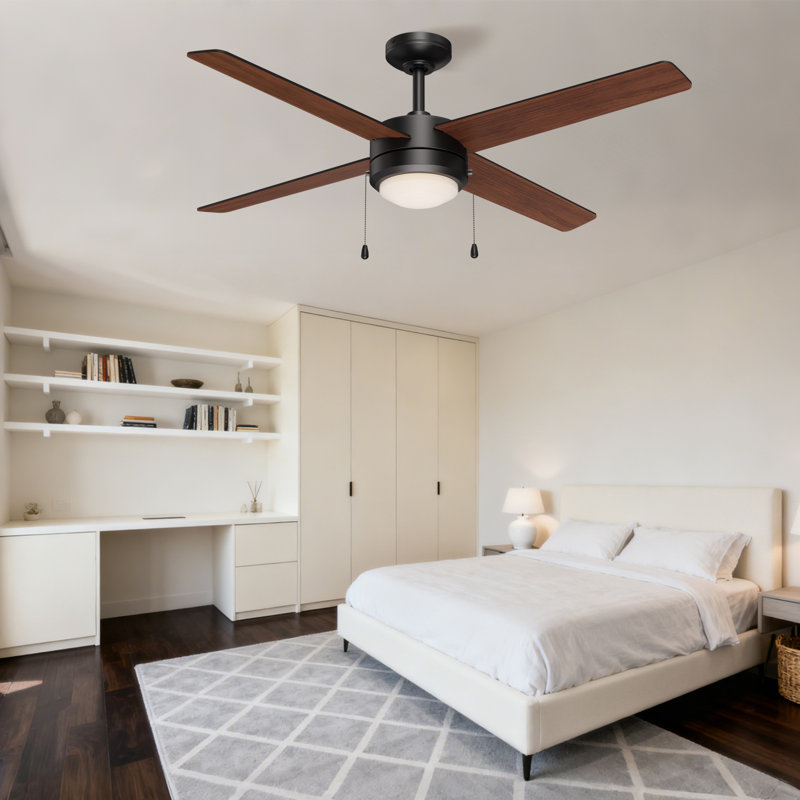 Ventilateur de plafond noir mat Jet4 52 "avec pales réversibles en noyer / noir, lumière DEL, 4, 157