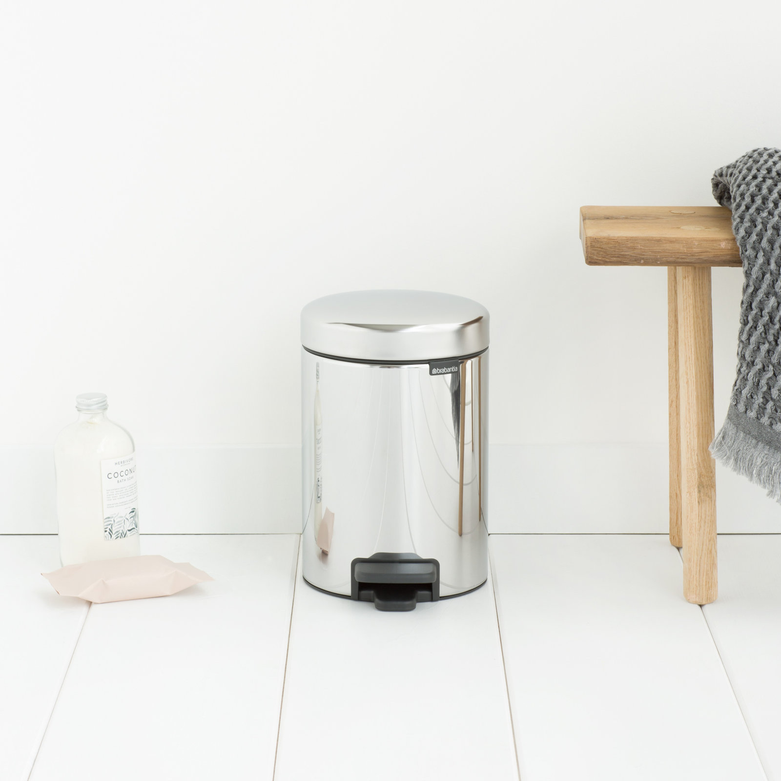 Brabantia NewIcon Step On Trash Can, 0.8 Gallon (3 Liter), Brilliant Steel