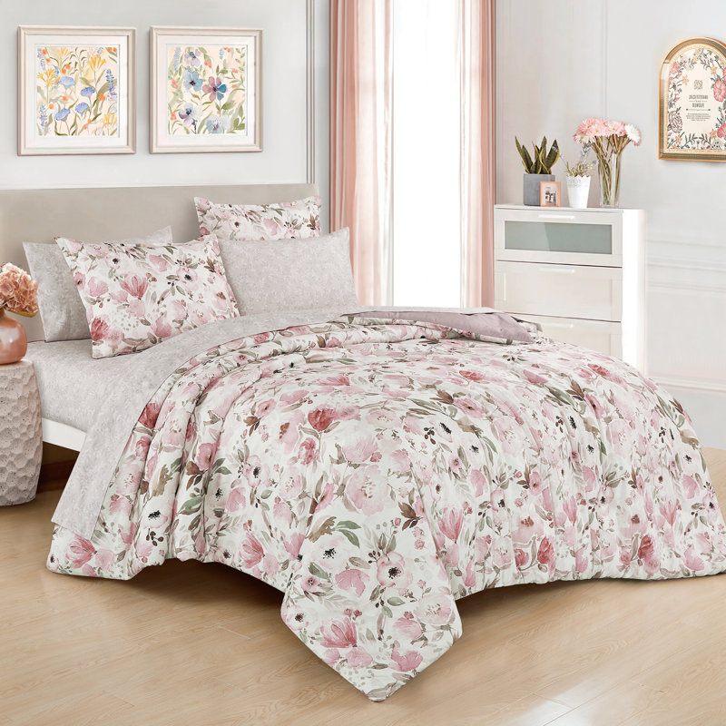 Floral Bed In A Bag Comforter Set, Pink, Twin XL Comforter + 4 Additional Pieces