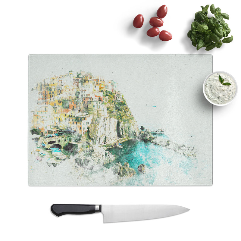 Tempered Glass Manarola in Italy Chopping Board, 28.5 cm x 39 cm
