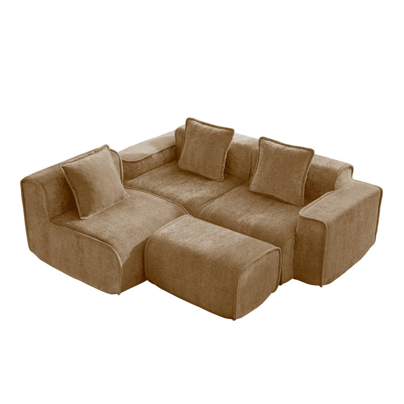 Spacious Velvet Sectional Sofa, No Assembly, Modern Brown L-shape
