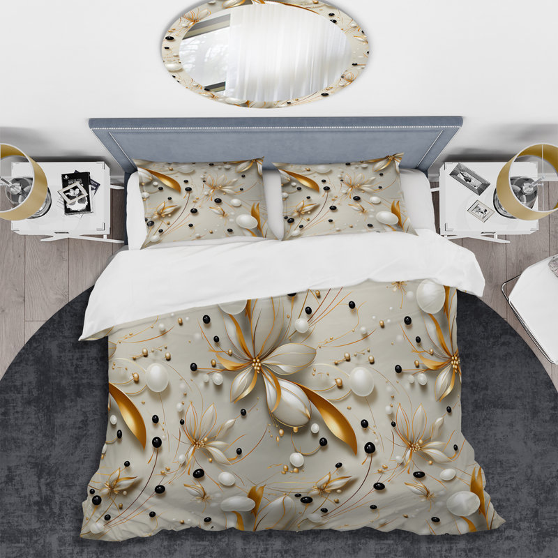 Ensemble de housse de couette Opulent White Pearl Glamour, Housse de couette pour grand lit et 2 taies décor