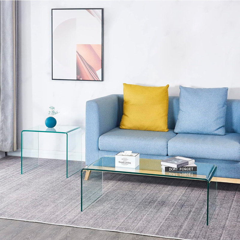 Rialto Waterfall Glass Coffee Table, 17" H x 39" L x 17" W