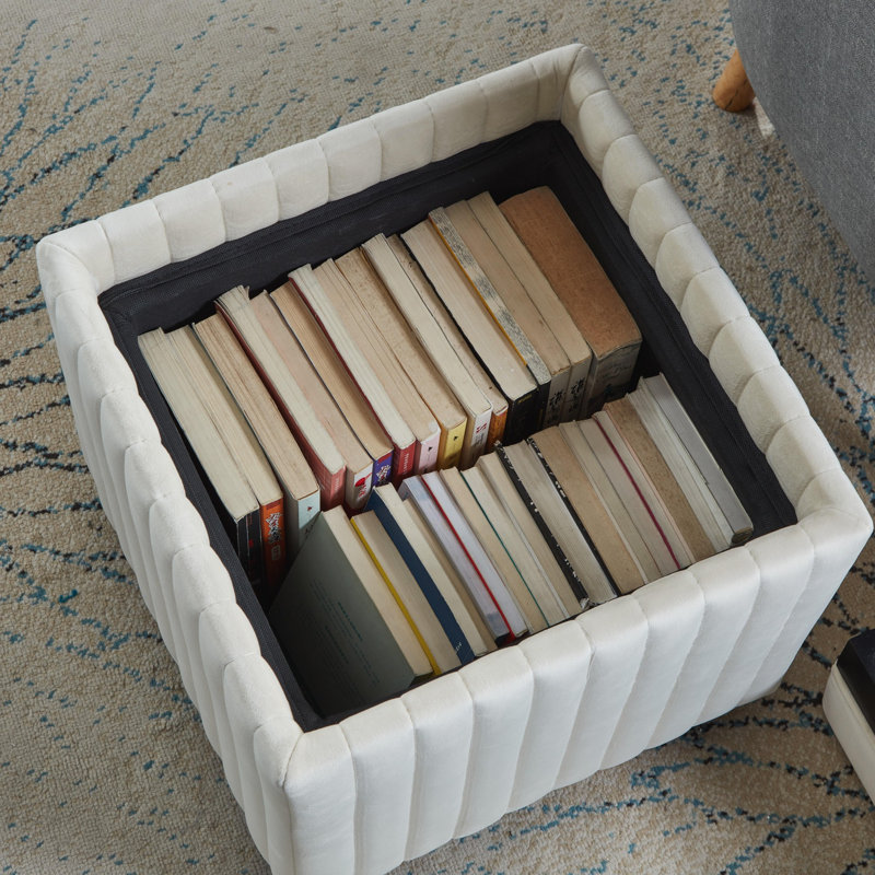 Square Cube Storage Footstool, Beige