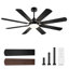 Cissline 62" Black Modern Ceiling Fan with Remote and LED Light Kit for Bedroom