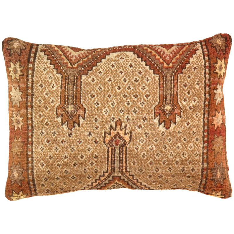 Vintage Turkish Pasargad Hand Knotted Pillow 20'' X 27'', 20"H x 27"W, Beige/Rust