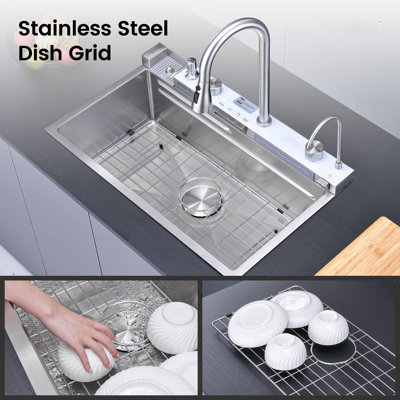Robinet rétractable à simple cuve d'évier de cuisine 304 30 "x 18" Whale Waterfall Bonde en acier inoxydable avec accessoires de lave-vaisselle