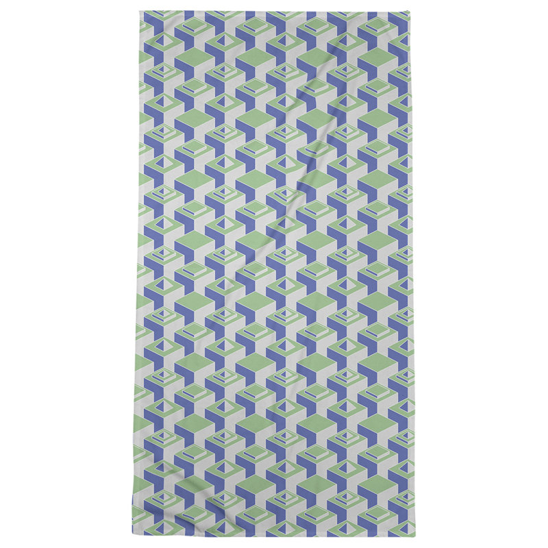 Serviette de plage classique gratte-ciels, Vert / gris clair / noir