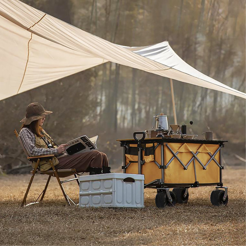 Chariot utilitaire pliable robuste d'une capacité de 360 lb - Roues tout-terrain silencieuses, poignée réglable et porte-gobelets pour le camping, le jardinage, le pique-nique, le sport et le magasinage, brun grisâtre