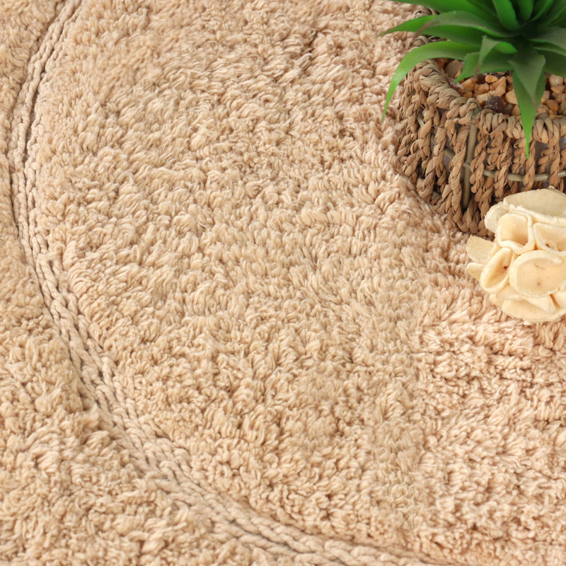 Sandcliff Cotton Non-Skid Machine Washable 2 Piece Oval Bathroom Rug Set, Tan