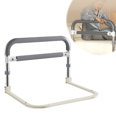 Barrière de lit réglable et pliable pour les personnes âgées et les femmes enceintes, support de barre d'appui de chevet en acier au carbone à 4 niveaux de hauteur pouvant supporter jusqu'à 330 lb