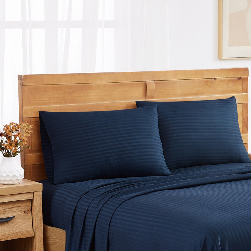 Royal Signature Dobby Stripe Pillowcase Pair, King Pillowcase, Navy Blue