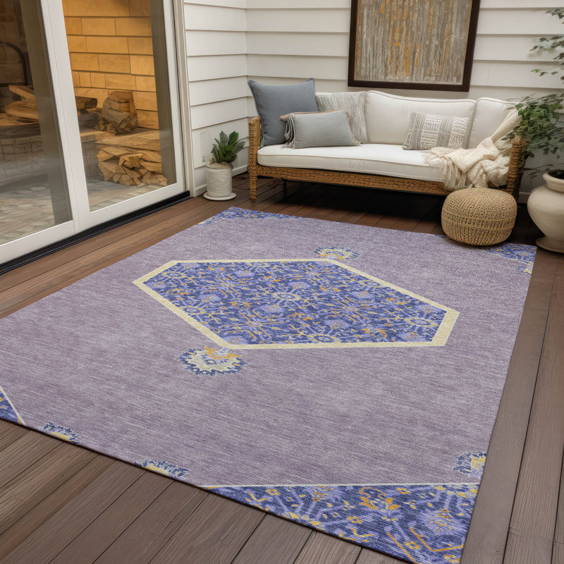 Lavender Rectangular Flat Woven Washable Synthetic Rug