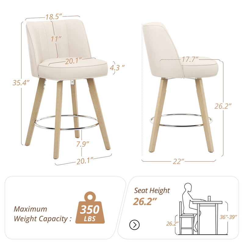 Tabouret de comptoir pivotant 26 po Paul, 4, Siège ivoire / cadre brossé