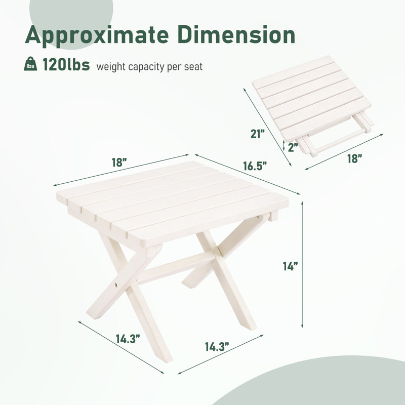 All Weather Adirondack Outdoor HDPE Foldable Side Table, White