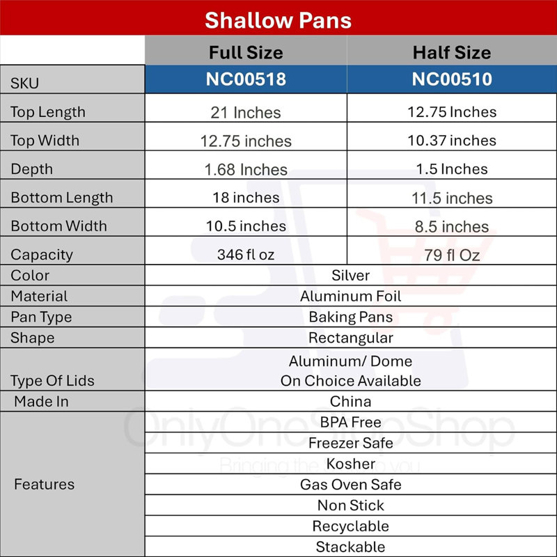 Disposable Aluminum Half Size Medium/Shallow Pans 