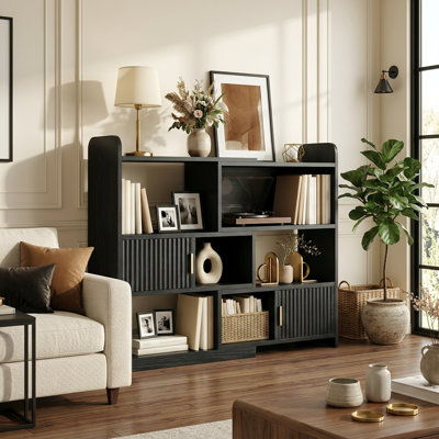 Bibliothèque moderne ajustable H 38 "- rangement ouvert et fermé, en forme de L ou droite, pour le salon, la chambre à coucher, le bureau personnel, H 38 po x l 46,7 po x P 9,4 po