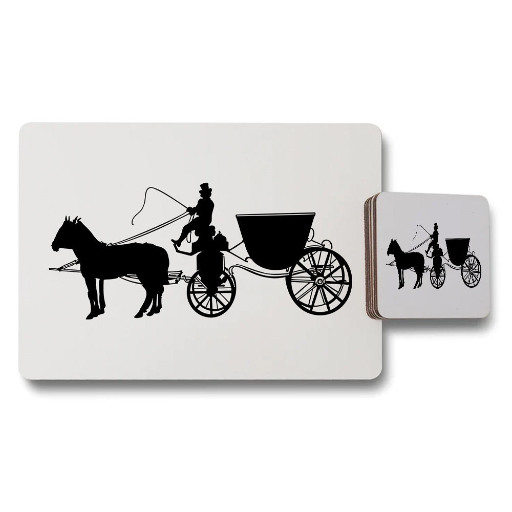 Horse Drawn Carriage Placemats And Coaster Set Silhouette Print