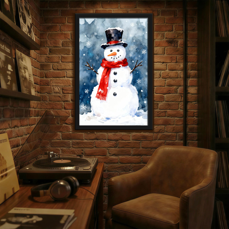 Bonhomme de neige de Noël avec foulard et flocons de neige