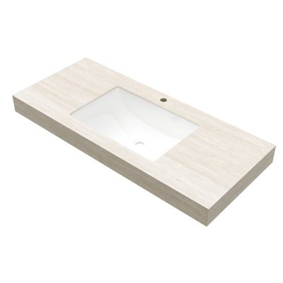48"  Roma Travertine-Pattern Sintered Stone Countertop And Undermount Ceramic Basin With One Standard Pre-Drilled Faucet Hole, NO Cabinet, NO Faucet And Sink Cover