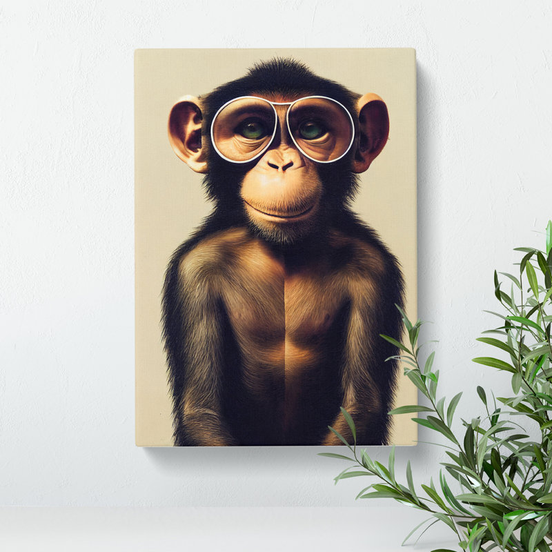 A Monkey In Glasses No.2 - Wrapped Canvas, 76cm H x 50cm W x 3cm D