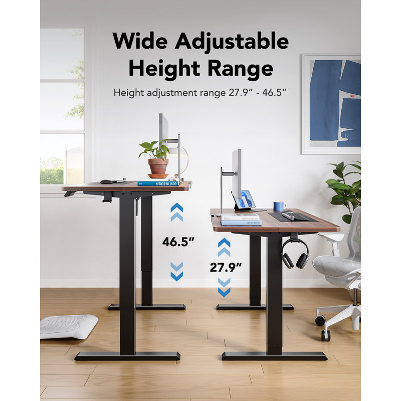 Electric Height-Adjustable Standing Desk, Gray/Black, 63" W x 28" D