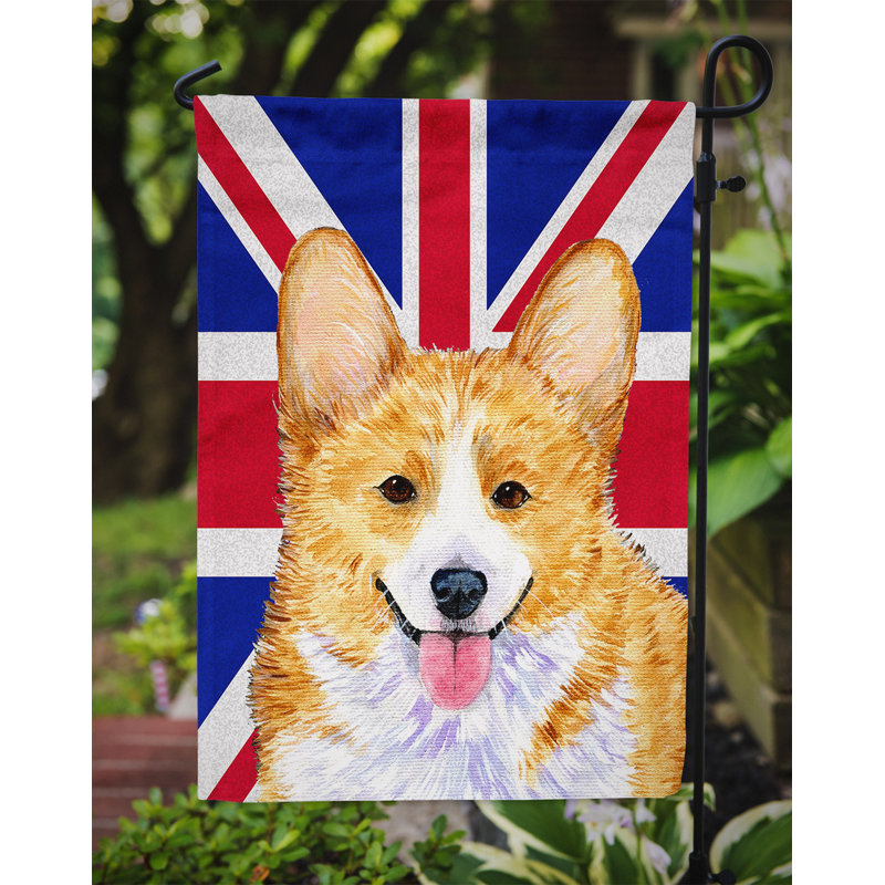 Drapeau de jardin 2 côtés english union jack, Corgi (jaune et blanc)