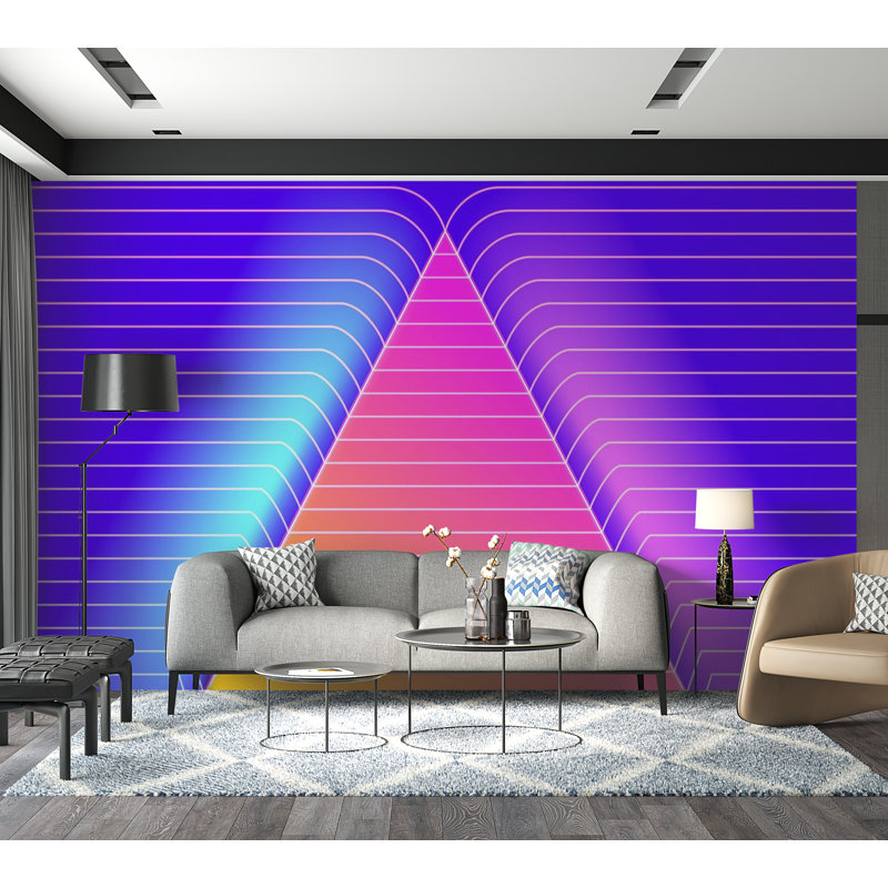 Papier peint de qualité supérieure - Motif zigzag néon, L 120 po x l 180 po
