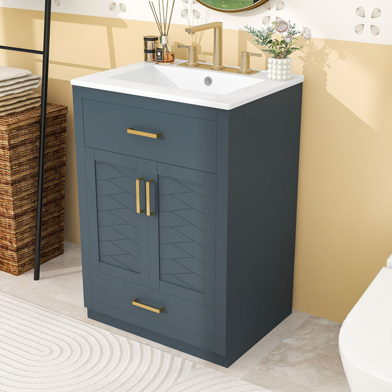 Meuble-lavabo moderne et compact avec lavabo intégré et grand rangement pour les petits espaces, Bleu