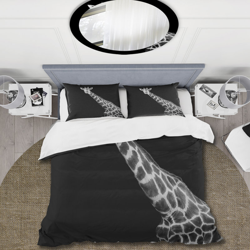 Gros plan Portrait d'une girafe I - Ensemble de housse de couette Farmhouse - Microfibre de polyester