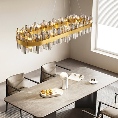 Kacy Dimmable 20-Light Gold Rectangle Crystal Chandelier Modern Ceiling Light for Kitchen Island Dining Room