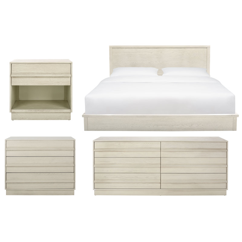 Ensemble de chambre à coucher 4 pièces Mehroo, Grand, Blanc délavé