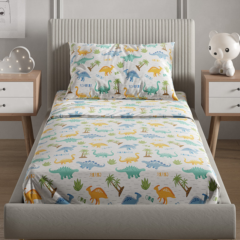 Kids Sheet Set, Soft Microfiber Bedding, Cozy & Breathable, Wrinkle Free Easy Care Bed Sheets, Dinosaurs 1