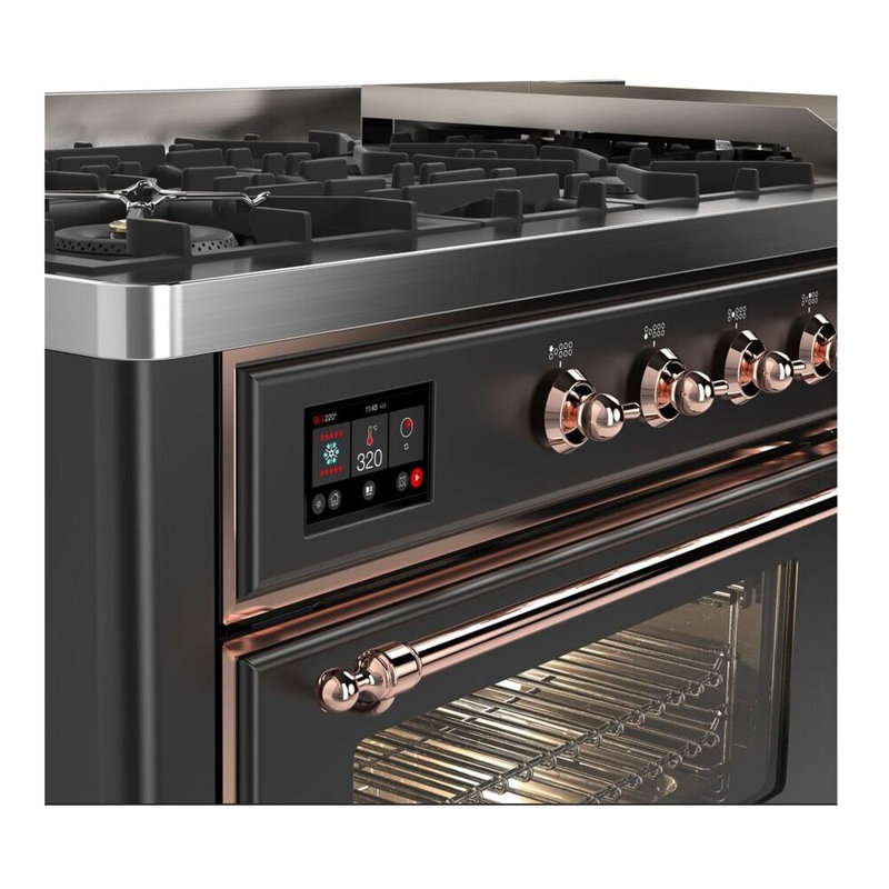 ILVE UM15FDNS3BGG Majestic II 60 inch Dual Fuel Range with 9 Burners, Griddle (Natural Gas, Triple Glass Door, Blue Grey, Brass)