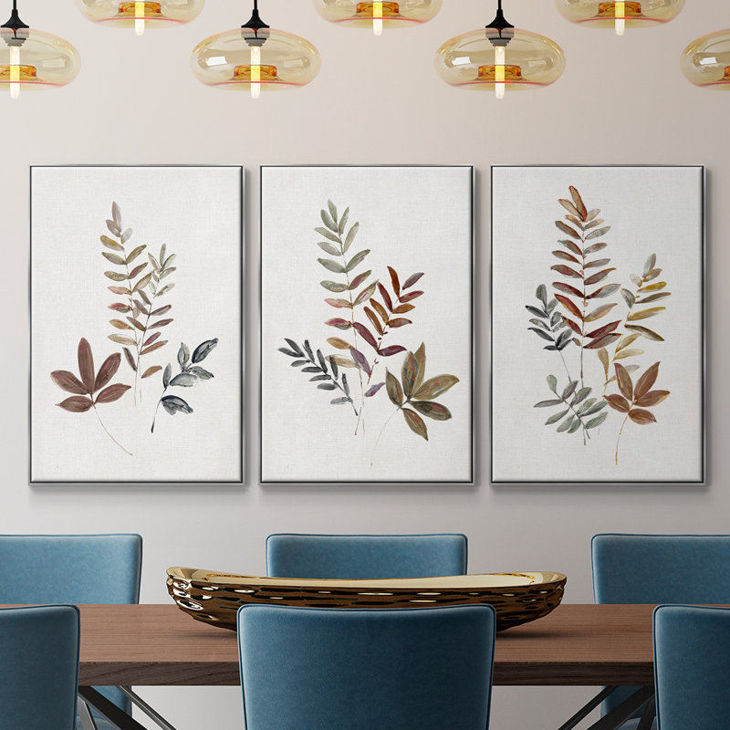 Autumn Leaves I, reproduction encadrée sur toile 3 pièces, H 36 po x l 72 po x P 2 po, Argent