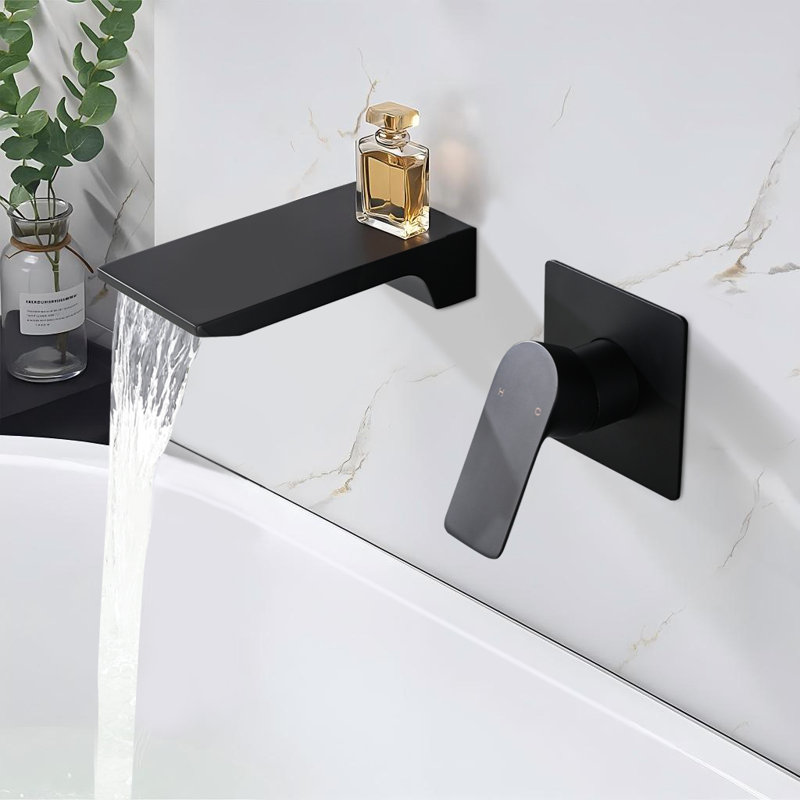 Solid Brass Wall-Mount Waterfall Bathtub Faucet With Single Handle And 4'' Wide Spout