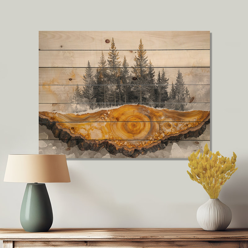Crystal Winter Forest Landscape Slide III - Art mural bois de forêt - sur bois de pin naturel, H 10 po x l 20 po x P 0,78 po